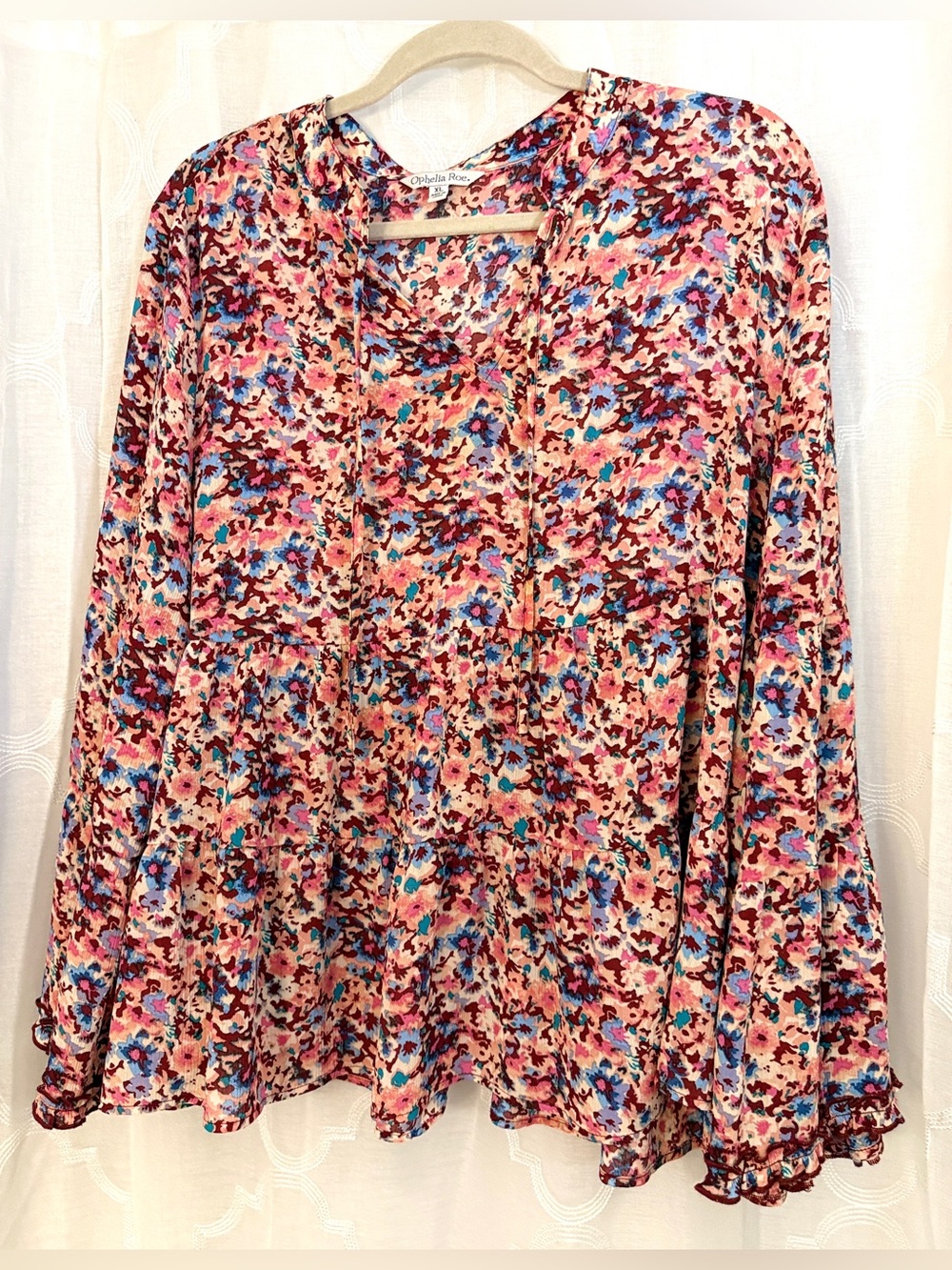 Ophelia Roe Floral Peplum Peasant Blouse XL